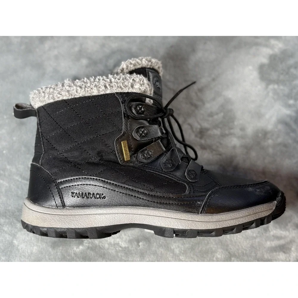Tamarack Boots Womens Size 8 Black Faux Shearling Lined Winter Snow T-RF1867